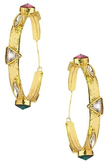 Gold Plated Multicolor Semi Precious Stone Hoop Earrings