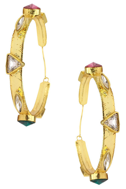 Gold Plated Multicolor Semi Precious Stone Hoop Earrings
