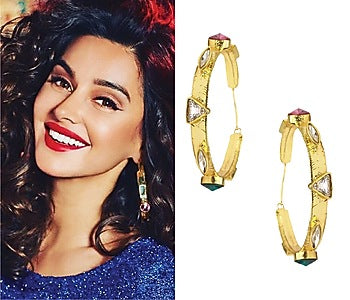 Gold Plated Multicolor Semi Precious Stone Hoop Earrings