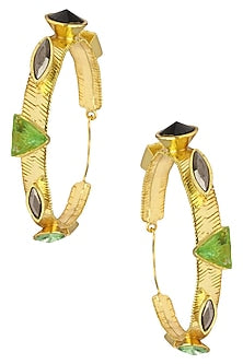 Gold Plated Green Semi Precious Stone Hoop Earrings