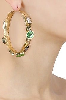 Gold Plated Green Semi Precious Stone Hoop Earrings