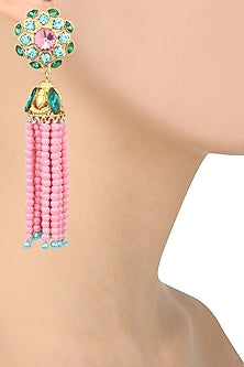 Gold Plated Baruka Pink Bead Tassel Earrings