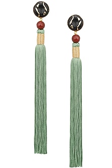 Gold Plated Red Stone and Mint Tasseled Earrings