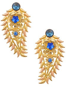 Gold and Rose Gold Finish Semi Precious Stone Paisley Earrings