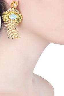 Gold and Rose Gold Finish Pearl Leaf Shape Earrings