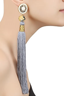 Steel Grey Silk Tassel Earrings