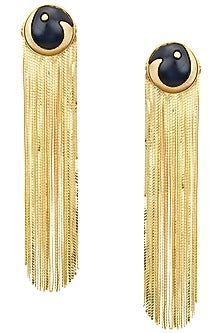 Gold Plated Black Acrylic Top and Metal Tassel Earrings