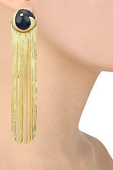 Gold Plated Black Acrylic Top and Metal Tassel Earrings
