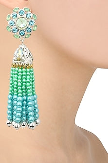 Gold Plated Blue and Green Pearl Tassel Earrings