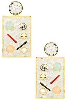 Gold Plated Silver Enamel Geometric Earrings