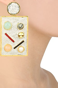 Gold Plated Silver Enamel Geometric Earrings