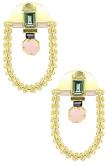 Gold Plated Green Swarovski Chain Hanging Earrings