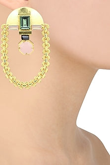 Gold Plated Green Swarovski Chain Hanging Earrings
