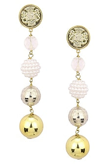 Gold Plated Pears and Gold Beads Textured Earrings