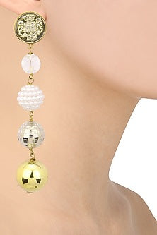 Gold Plated Pears and Gold Beads Textured Earrings