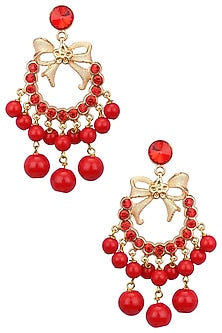 Rose Gold Plated Red Stone Bow Earrings