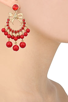 Rose Gold Plated Red Stone Bow Earrings