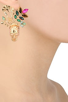 Gold Plated Multicolor Stone Skull Earrings