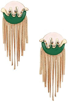 Rose Gold Finish Blue and Green Top Metal Tassel Earrings