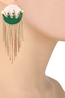 Rose Gold Finish Blue and Green Top Metal Tassel Earrings