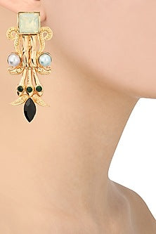 Gold Plated Iridescent Mint Pillar Earrings