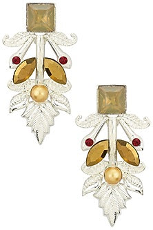 Rhodium Plated Semi Precious Stone and Pearl Earrings