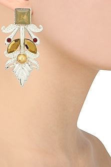 Rhodium Plated Semi Precious Stone and Pearl Earrings