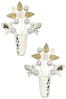 Rhodium Plated Semi Precious Stone and Pearl Gamla Earrings