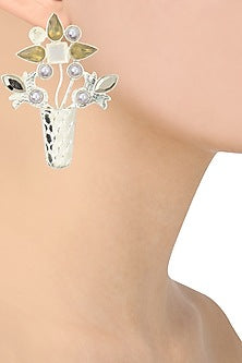 Rhodium Plated Semi Precious Stone and Pearl Gamla Earrings