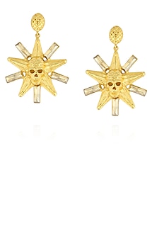 Gold finish semi precious stone skull star shape earrings