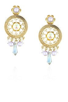 Gold finish pearl round earrings