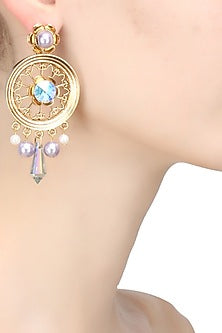 Gold finish pearl round earrings