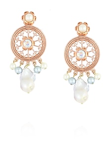 Rose gold plated pearl and stone round jaal earrings