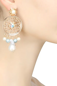 Rose gold plated pearl and stone round jaal earrings