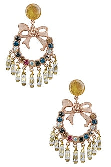 Gold Plated Semi Precious Stones Bow Dangler Earrings