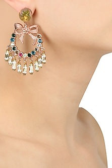 Gold Plated Semi Precious Stones Bow Dangler Earrings
