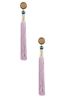 Gold Plated Lilac Silk Long Tassel Earrings
