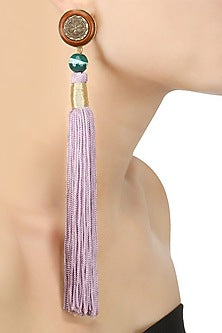 Gold Plated Lilac Silk Long Tassel Earrings