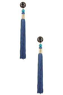 Gold Plated Blue Silk Long Tassel Earrings