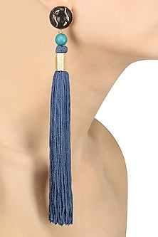 Gold Plated Blue Silk Long Tassel Earrings