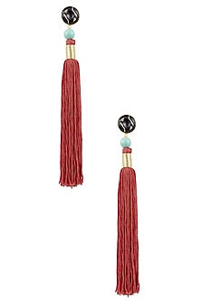 Gold Plated Rust Silk Long Tassel Earrings
