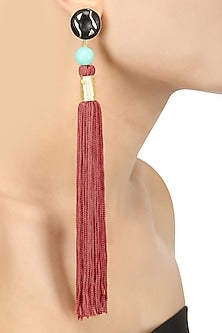 Gold Plated Rust Silk Long Tassel Earrings