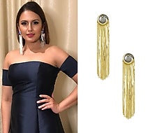 Gold Plated Grey Stone Metal Long Tassel Earrings