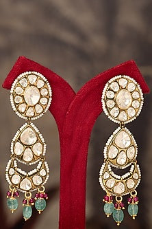 Gold Finish Salwa Jhumka Earrings In Sterling Silver