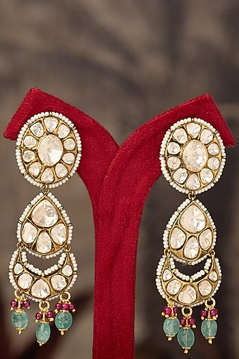Gold Finish Salwa Jhumka Earrings In Sterling Silver