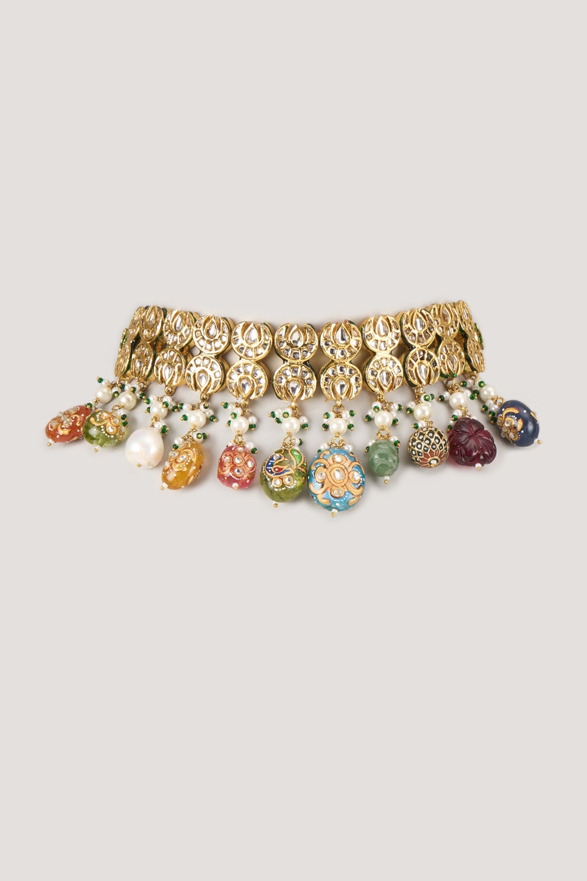 Gold Finish Multi-Colored Stone Choker Necklace