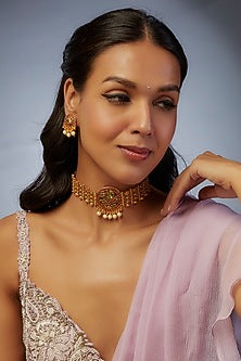 Gold Finish Kundan Polki Choker Necklace Set