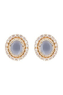 Gold Finish Zircons & Grey Stone Earrings