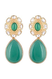 Gold Finish Kundan Polki & Green Stone Earrings