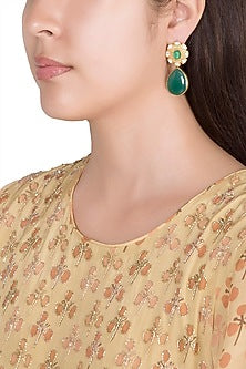 Gold Finish Kundan Polki & Green Stone Earrings